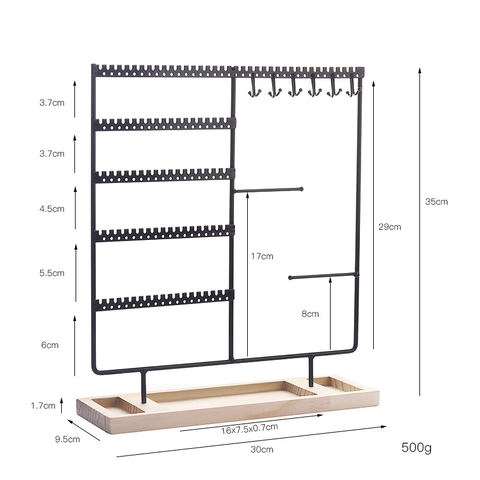 Jewelry Display Stand Iron Metal Organizer With Wood Base For Earrings Necklaces Bracelets Rings Nordic Style Desktop