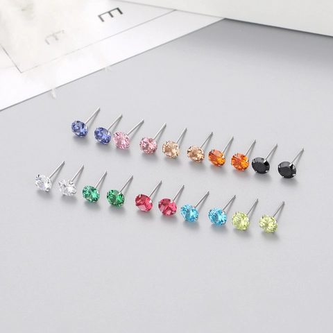 Minimalist Round Cut Zircon Stud Earrings With 925 Sterling Silver Earring Post Colorful Four Prong Jewelry For Women Men