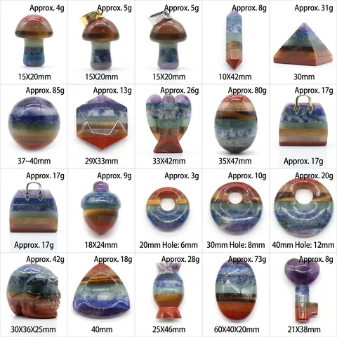 Chakra Healing Stone Pendants Natural Gemstone Carved Ornaments Multicolor Layered Crystal Skull Angel Pyramid Heart