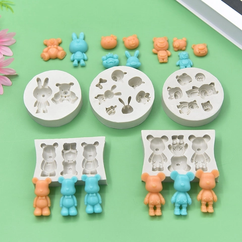Cartoon Animal Head Silicone Molds For DIY Handmade Fondant Chocolate Baking Clay Resin Casting Bear Rabbit Shapes