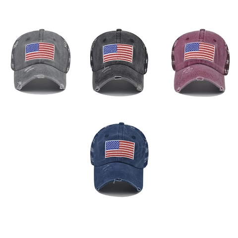 Cappello Baseball Vintage Cotone Lavato Ricamo Bandiera Americana Mesh Trucker Hat Motivo Stelle Regolabile Per Adulti