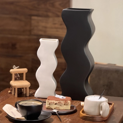 Modern Ceramic Vase Wave Curved Lotus Root Shape Matte Minimalist Home Living Room Desktop Office Decor