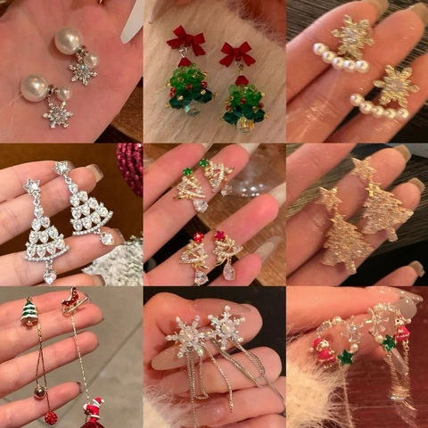 Boucles D'Oreilles Flocon De Neige Arbre De Noël Avec Tige En Argent Sterling 925 Zircon Künstliche Perle Bijoux Festifs Pour Femmes