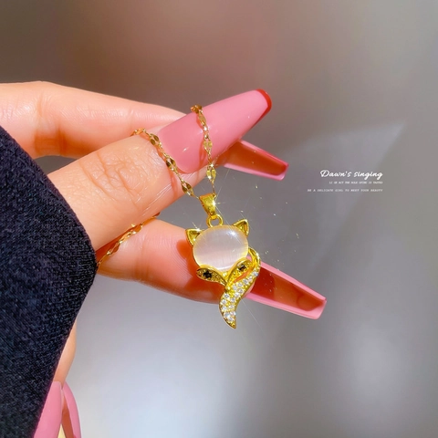Fuchs Anhänger Halskette Titanstahlkette Kupfer Eingelegt Strass Opal Schlüsselbein Kette Elegant Für Frauen