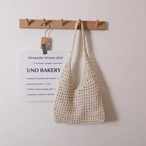 Handmade Woven Shoulder Bag Hollow Out Cotton Crochet Casual Vacation Beach Tote For Women With Inner Pouch