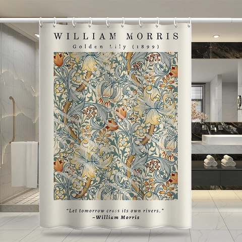 Rideau De Douche En Polyester Imperméable William Morris Golden Lily Art Floral Vintage Décor De Salle De Bain Ourlet Lesté