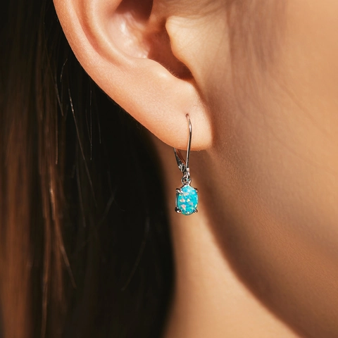 Leverback Ohrringe Mit Ovalem Blauem Opal Stein Und Zirkonia 925 Sterlingsilber Elegante Pendler Schmuck Damen