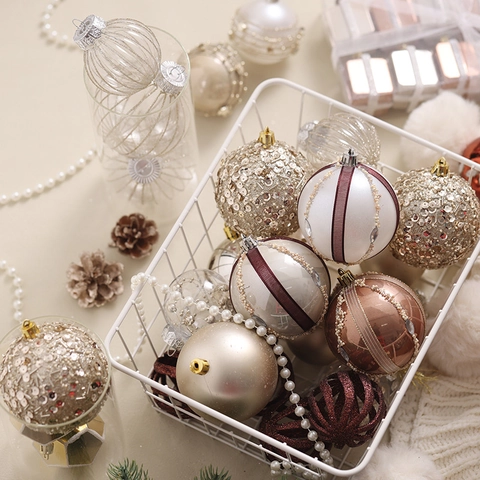 Christmas Ball Ornaments Plastic Painted Glitter Champagne Coffee Christmas Tree Decorations Luxury Shatterproof Hanging Decor
