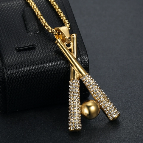 Collana Hip Hop in Acciaio Inossidabile Con Mazza da Baseball Ciondolo a Croce in Strass per Uomo Donna Gioielli Sportivi