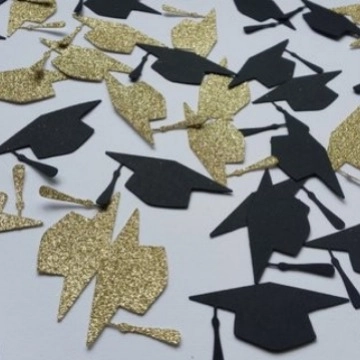 Confettis De Fête De Remise Des Diplômes Décorations De Table Papier Pailleté Noir Et Or Forme De Toque Et Cercle