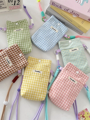Checkered Gingham Mini Crossbody Phone Bag Polyester Canvas Small Shoulder Pouch With Adjustable Strap For Women Daily Travel