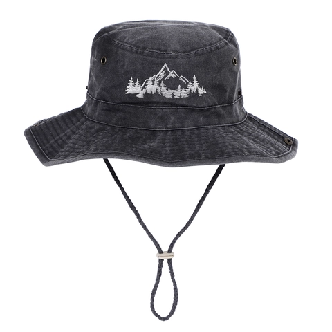 Sombrero De Pescador Exterior Bordado De Montaña Tela Lavada Protección Solar Pesca Senderismo Ala Ancha Con Barboquejo