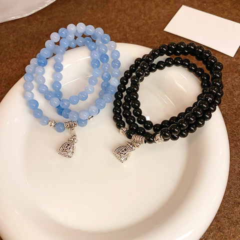Retro Agate Beaded Bracelet Multi Layer Wrap Fortune Bag Pendant Vintage Ethnic Style Jewelry For Women