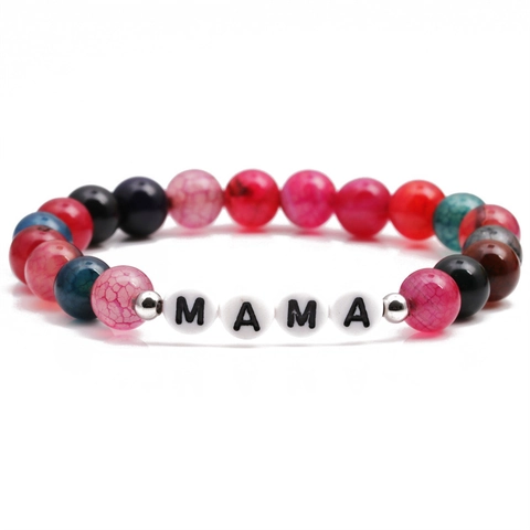 Beaded Bracelet Colorful Dyed Stone Crackle Beads MAMA MOM Letter Charm Mothers Day Gift Women