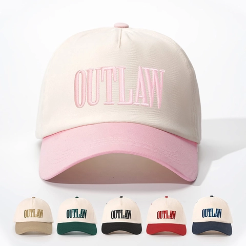 Casquette De Baseball Color-Block Broderie Outlaw Réglable Respirante Pare-Soleil Rétro Streetwear Chapeau Visière Courbe