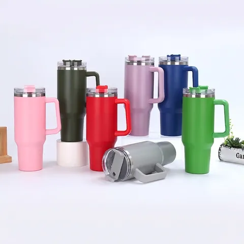 Large Capacity Stainless Steel Insulated Tumbler With Handle And Straw Double Wall Vacuum Travel Cup For Car Office