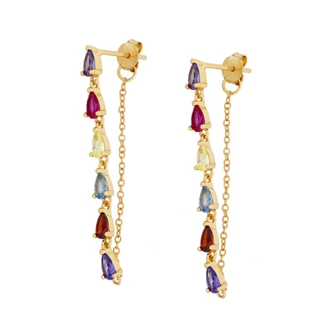 Bunte Zirkonia Lange Quasten Ohrhänger Mit 925 Sterlingsilber Ohrstecker-Stift Kupfer Vintage Ethnisch Schmuck Für Damen