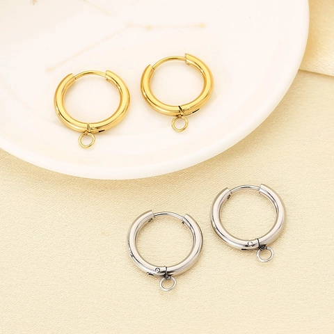Stainless Steel Earring Hoops With Eyelet Round Vacuum Gold Plated For DIY Jewelry Making Components