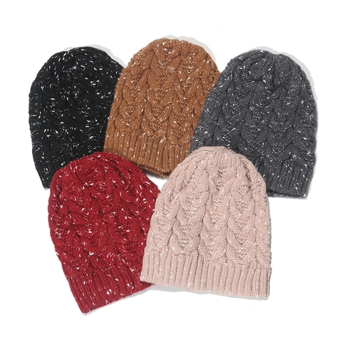 Cable Knit Beanie Hat For Men Women Thick Warm Acrylic Winter Cap With Mixed Color Snowflake Pattern