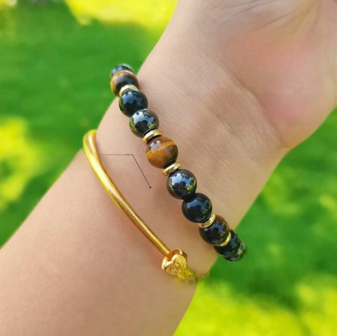 Natural Stone Bead Bracelet Tiger Eye Hematite Obsidian Amethyst Handcrafted Elastic Healing Jewelry For Men Women