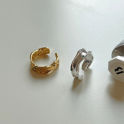 Anello In Argento Sterling 925 Trama Lavica Irregolare Gemma Verde Incastonata Aperto Regolabile Gioielli Dito Donne Stile Retrò