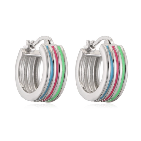 Copper Striped Hoop Earrings Rainbow Colorful Enamel Huggie Earrings For Women Bohemian Gold Silver Plated Jewelry Gift
