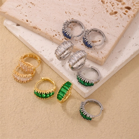 Mode Baguette Schliff Zirkon Huggie Hoop Ohrringe Kupfer Plattiert Minimalistischer Schmuck Für Damen