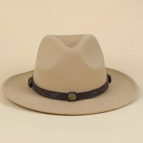 Chapeau Fedora Vintage En Feutre De Laine Avec Bande En Cuir Et Boucles Métalliques Style Western Rétro Pour Hommes Femmes