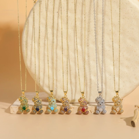 Collana Con Ciondolo A Orso Rame Zircone Corona Forma Di Cuore Pavé Strass Gioielli Da Donna Regalo