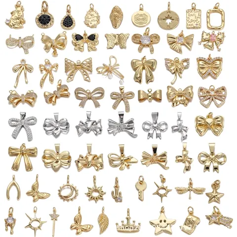 Butterfly Bowknot Heart Pendants Charms 18K Gold Silver Plated Copper Zircon DIY Jewelry Making Necklace Accessories Women