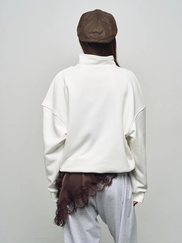 Sweat-Shirt Surdimensionné Femme Coton Demi-Zip Revers Imprimé Lettres Streetwear Pullover Manches Longues