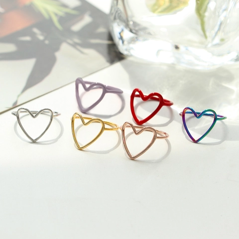 Hollow Heart Shape Copper Rings For Women Minimalist Open Design Electroplated Jewelry For Party Dating Wedding Gift