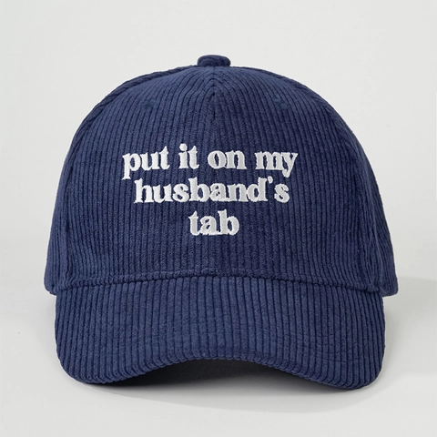 Put It On My Husband's Tab Corduroy Baseball Cap Verstellbare Sonnenschutz Retro Lustige Bestickte Hut Damen Herren