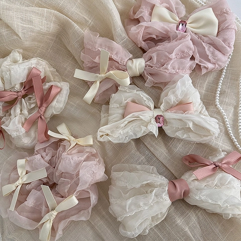 Pince À Cheveux Nœud En Ruban Mousseline Et Choucou Balletcore Doux Organza Épingle À Cheveux Accessoires Élégants Pour Femmes Filles