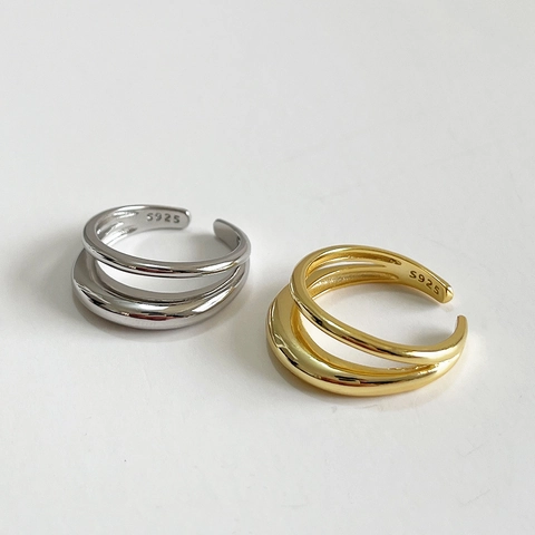 Minimalist 925 Sterling Silver Ring Double Layer Geometric Open Adjustable Finger Jewelry For Women Elegant French Design
