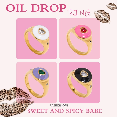 Anello con Sigillo a Cuore in Acciaio Inossidabile Vintage per Donna Placcato in Oro con Strass Intarsiati Gioielli