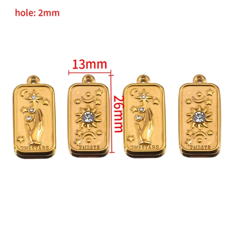 Edelstahl Tarot Karten Anhänger Mit Strass Sonnen Stern Muster Vintage Himmlische Charms Für DIY Schmuckherstellung