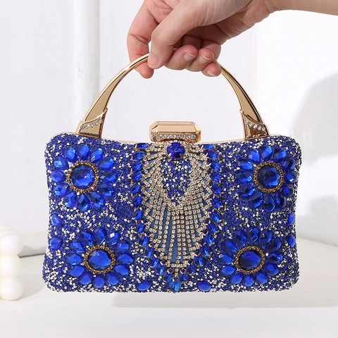 Damen Abendclutch Tasche Rhinestone Edelstein Blume Metallgriff Party Bankett Hochzeit Handtasche Mit Abnehmbarer Kette