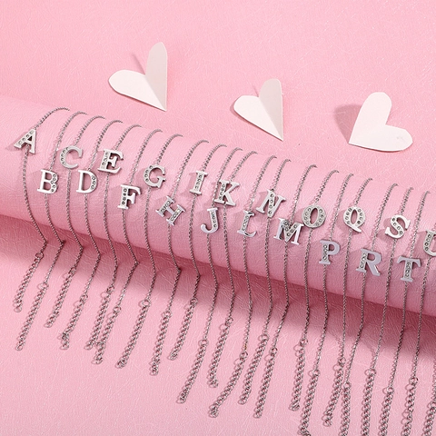 Bracciale Con Lettera Iniziale In Acciaio Inossidabile Con Strass Catena Regolabile Da Donna