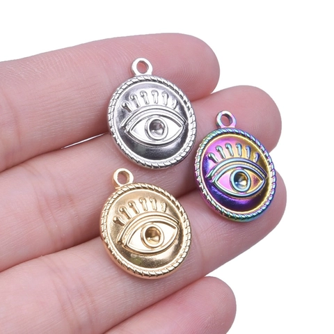 Colgante Ojo Turco De Acero Inoxidable Redondo Textura Chapado En Oro 18K Accesorio Joyería DIY Para Mujeres