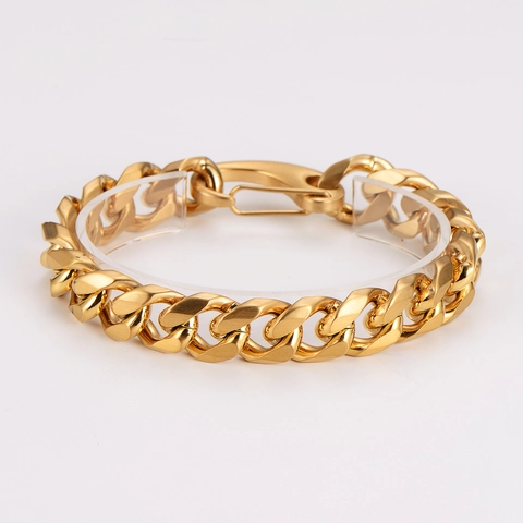 Bracciale A Catena Cubana Uomo Acciaio Inossidabile 304 Placcato Oro 18K Lucido Catena Pesante Minimalista Hip Hop Gioielli