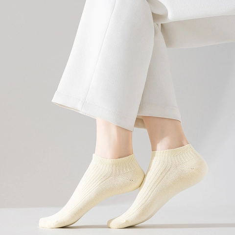 Women Ankle Socks Breathable Cotton Ribbed Sweat-Absorbent Casual Solid Candy Colors Low Cut Short Athletic Soft