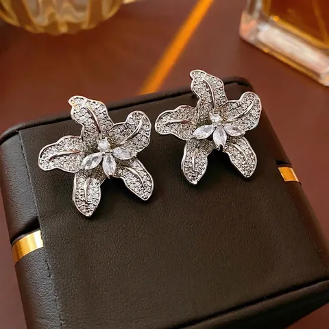 Orecchini A Lobo A Fiore In Zircone Scintillante Rame Con Perno In Argento Eleganti Gioielli Floreali Per Donna