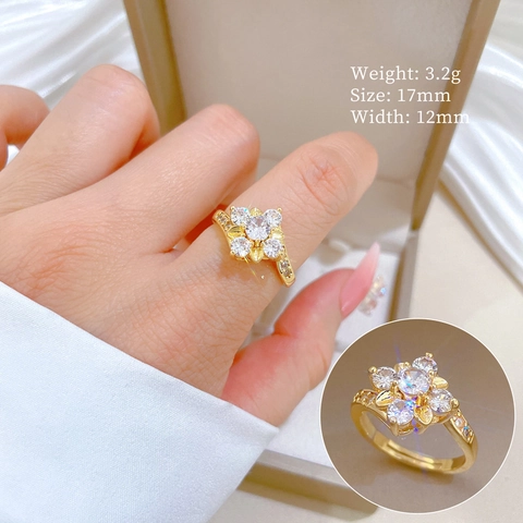 Anello Aperto Regolabile In Ottone Con Fiore Di Zircone Placcato Oro Gioielli Di Lusso Romantici