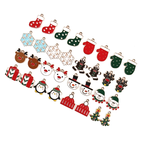Dijes De Navidad Aleación Esmalte Pendants DIY Joyería Accesorios Papá Noel Copo De Nieve Árbol Reno