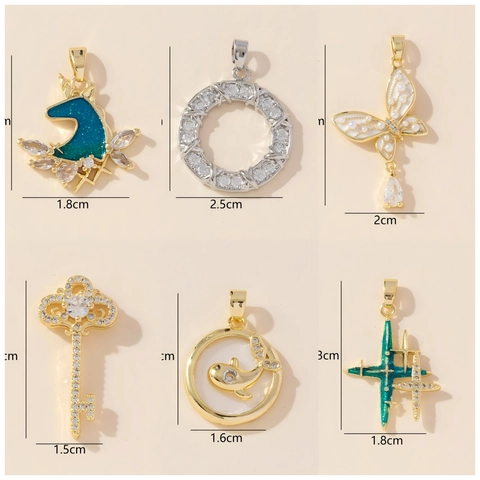 Kupfer Zirkonia Anhänger Halskette Hufeisen Einhorn Schmetterling Flügel Rentier Schlüssel Emaille Charmanter Schmuck