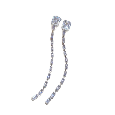 Pendientes Largos De Borla Con Circonita Cuadrada Con Poste De Plata De Ley 925 Joyas Colgantes De Cobre Para Mujeres