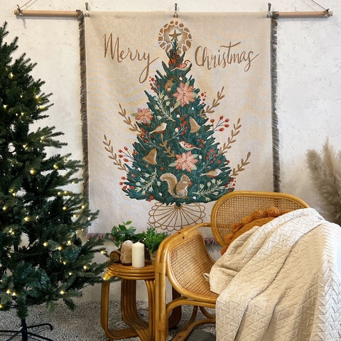 Christmas Woven Throw Blanket Cotton Jacquard With Tassels Festive Pattern Multi-functional Sofa Bed Camping Tapestry