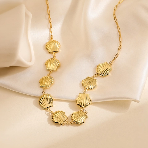 Collana Con Ciondolo A Conchiglia Placcata Oro 18K Acciaio Inossidabile Gioielli Di Moda Per Donna