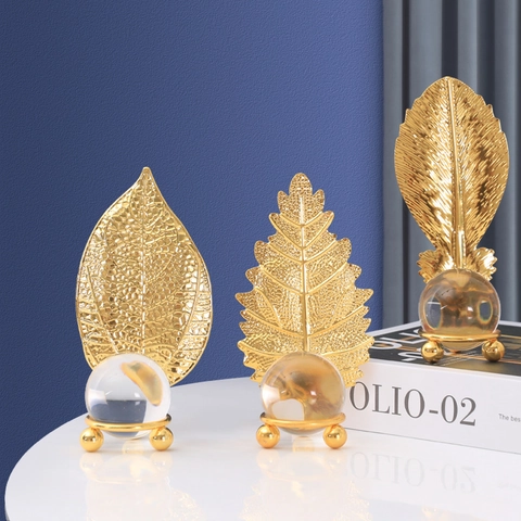 Ornement Boule De Cristal En Feuille De Métal Doré Luxe Nordique Décoration De Maison Figurine De Bureau Pour Étude Entrée